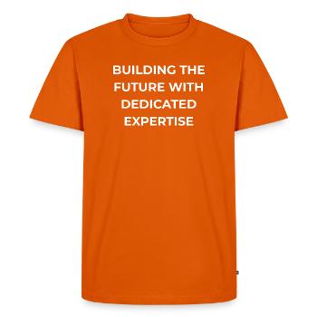 Kiwi Expert Dedicated Expertise - Men's Premium Organic T-Shirt - orange  - Front - Nico (187cm)