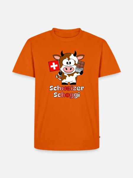 Schweizer Schoggi Kuh Cartoon - Männer Premium Bio T-Shirt - Orange 