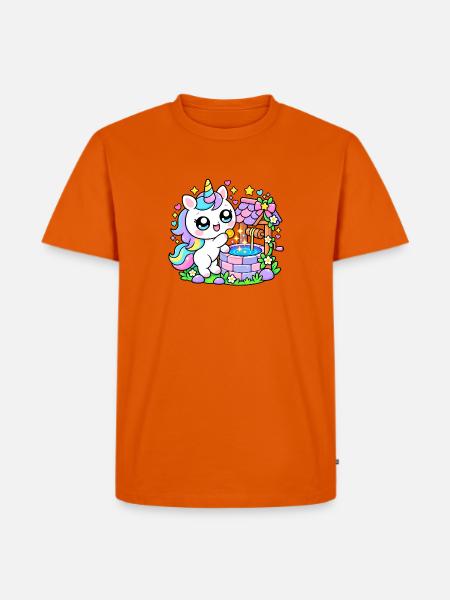 Einhorn- und bunte Feenbrunnen - Männer Premium Bio T-Shirt - Orange 