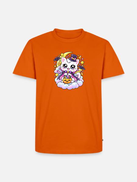 Halloween-Zaubererkatze - Männer Premium Bio T-Shirt - Orange