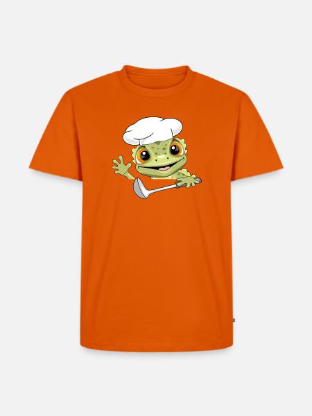 Peeking_chef_gecko_with_a_ladle_in_his_hand - Männer Premium Bio T-Shirt - Orange 
