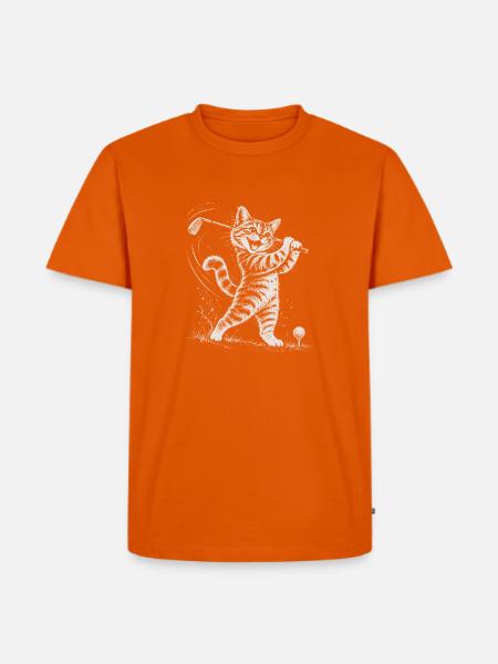 Katze spielt Golf - Männer Premium Bio T-Shirt - Orange