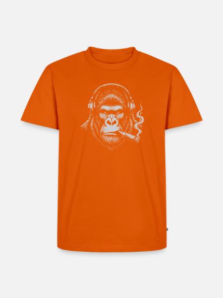 Gorilla mit Kopfhörern und Zigarren-Tee - Männer Premium Bio T-Shirt - Orange 