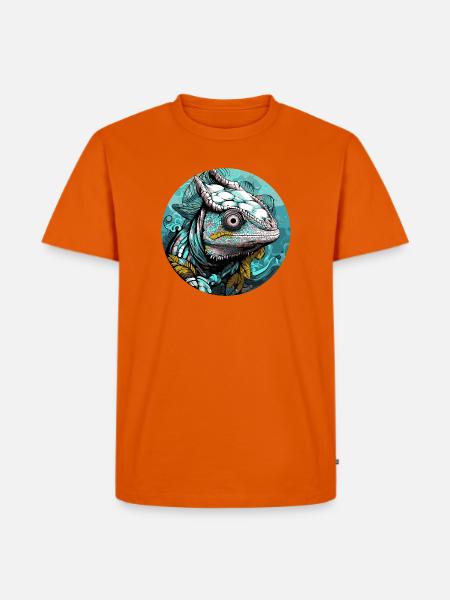 Chamäleon Kopf Türkis Illustration - Männer Premium Bio T-Shirt - Orange 