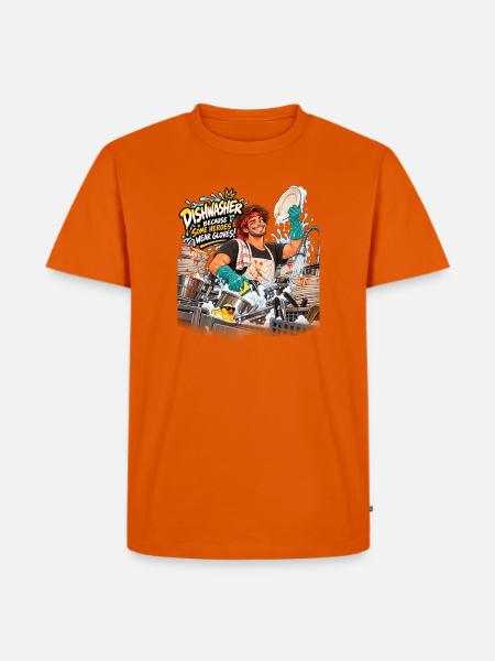 Hero Dishwasher Grüne Handschuhe - Männer Premium Bio T-Shirt - Orange