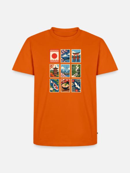 Japan Briefmarken - Männer Premium Bio T-Shirt - Orange 