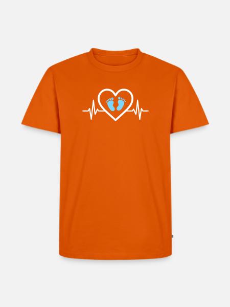 Pregnancy Announcement Heart Blue Footprints Boy - Men's Premium Organic T-Shirt - orange 