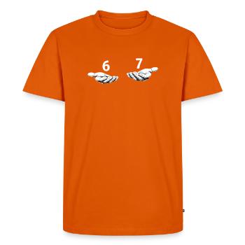 Mème des Six Sept Mains - 6 7 - Dessin des mains - T-shirt Premium bio Homme - orange  - Devant - Nico (187cm)