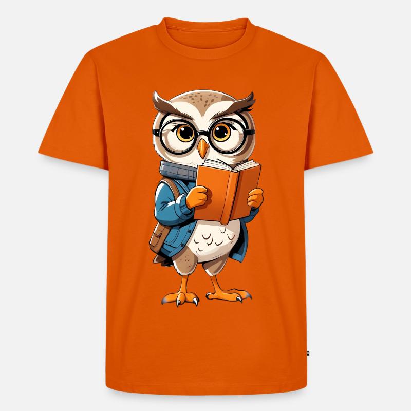 Lernende Eule mit Brille liest Buch - Männer Premium Bio T-Shirt - Orange 
