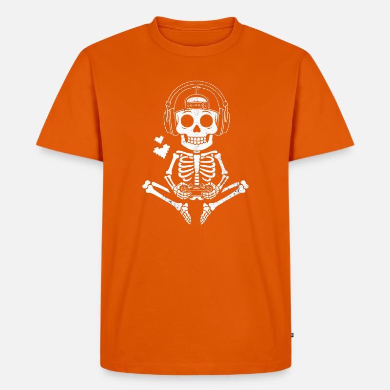 Skull DJ mit Kopfhörer Design - Männer Premium Bio T-Shirt - Orange