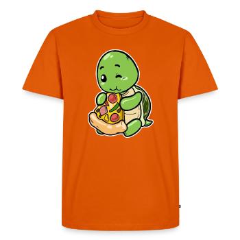 Cute Turtle with Pizza: Funny Foodie Motif - Men's Premium Organic T-Shirt - orange  - Front - Nico (187cm)