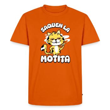 Cat with Guitar Motita - Men's Premium Organic T-Shirt - orange  - Front - Nico (187cm)