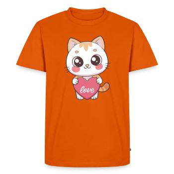 Chat kawaii cœur Love - T-shirt Premium bio Homme - orange  - Devant - Nico (187cm)