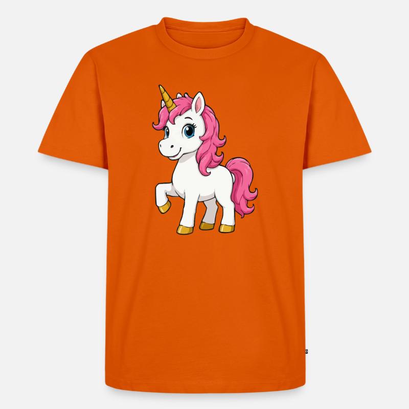 Rosa Einhorn mit Pinker Mähne - Männer Premium Bio T-Shirt - Orange 