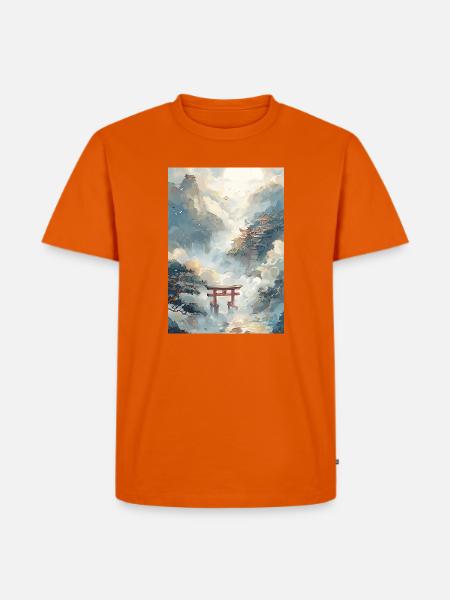 Pagode und Torii-Nebel - Männer Premium Bio T-Shirt - Orange 