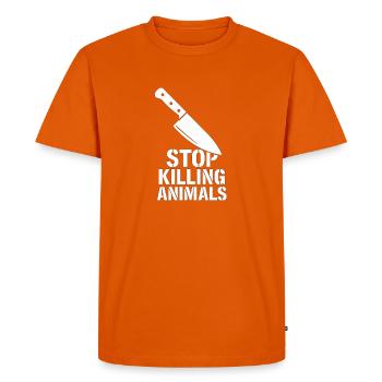 Motif du couteau Stop à la cruauté envers les animaux - T-shirt Premium bio Homme - orange  - Devant - Nico (187cm)