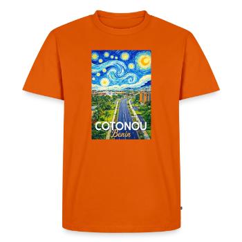 Rue Cotonou Ciel étoilé - T-shirt Premium bio Homme - orange  - Devant - Nico (187cm)
