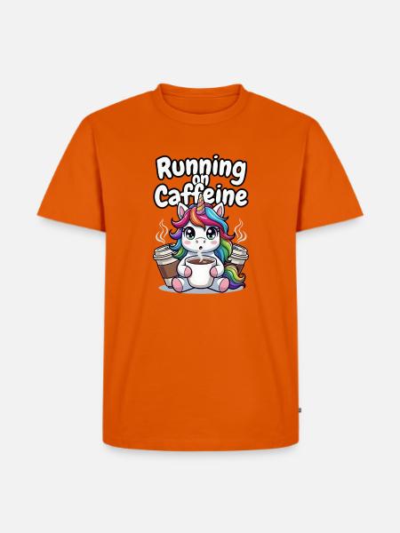 Koffeinbetriebenes Einhorn - Männer Premium Bio T-Shirt - Orange