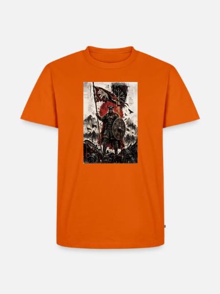 Wikingerkriegsherr mit Rotem Banner - Männer Premium Bio T-Shirt - Orange 