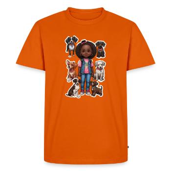 Girl with dog group motif - Men's Premium Organic T-Shirt - orange  - Front - Nico (187cm)
