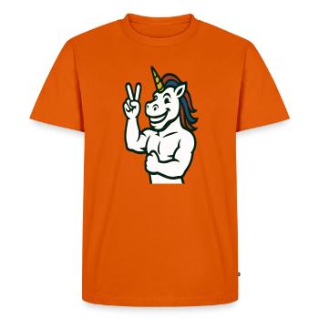 Illustration du signe de paix de la licorne - T-shirt Premium bio Homme - orange  - Devant - Nico (187cm)