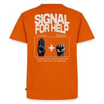 Signal for Help Hand Gesture Design - Men's Premium Organic T-Shirt - orange  - Back - Nico (187cm)