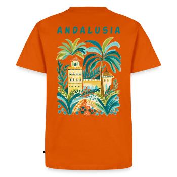 Andalusian Palm Villa Watercolor - Men's Premium Organic T-Shirt - orange  - Back - Nico (187cm)