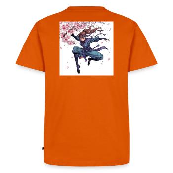 Cherry Blossom Warrior Style - Men's Premium Organic T-Shirt - orange  - Back - Nico (187cm)