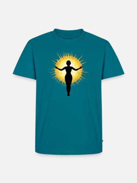 Woman embracing the sun - Men's Premium Organic T-Shirt - petrol