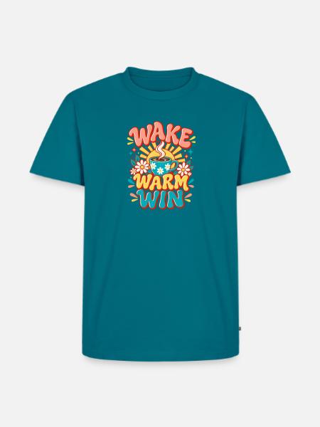 Aufwachen Warm Gewinnen Retro Kaffeetasse - Männer Premium Bio T-Shirt - Petrol