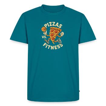 Pizza Fitness Animation - Männer Premium Bio T-Shirt - Petrol - Vorne - AI Model Male 185 dark (185cm)