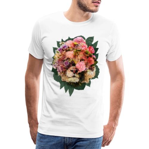 Ritratto leone fiori in doppia esposizione - Maglietta Premium da uomo