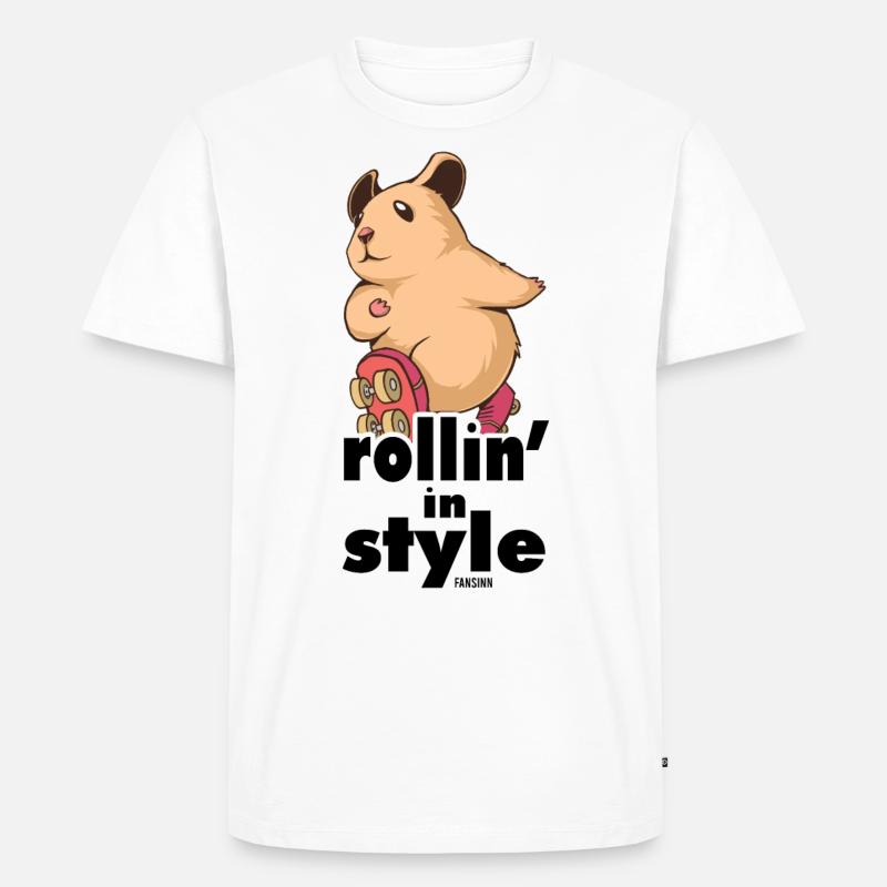 Hamster mit Inline Skates - Männer Premium Bio T-Shirt - Weiß