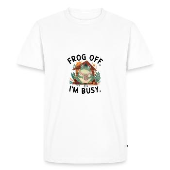 Frog Off Busy Pun Funny Frog Graphic - Men's Premium Organic T-Shirt - white - Front - Nico (187cm)