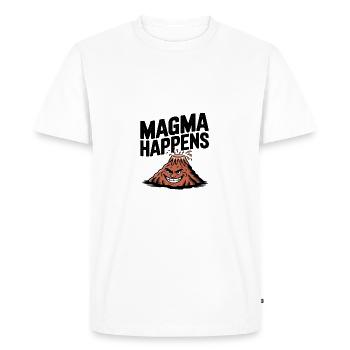 Magma Happens Volcano Humor for Geology Fans - Men's Premium Organic T-Shirt - white - Front - Nico (187cm)