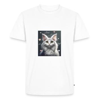 L’amour des chats – l’amour est dans mon cœur - T-shirt Premium bio Homme - blanc - Devant - Nico (187cm)
