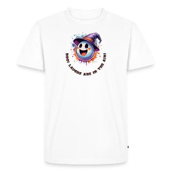 Hou! Les rires sont dans l’air ! Doux fantôme de sorcière - T-shirt Premium bio Homme - blanc - Devant - Nico (187cm)