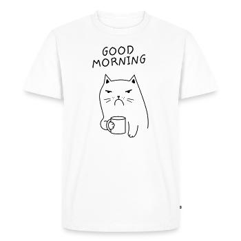 Good Morning Cat Cup Moody Job Office - Men's Premium Organic T-Shirt - white - Front - Nico (187cm)
