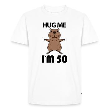 50 ans - 50 ans - Hug - T-shirt Premium bio Homme - blanc - Devant - Nico (187cm)
