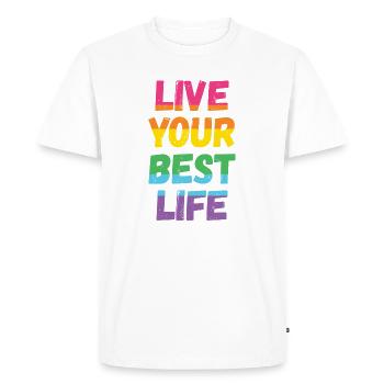Mois de la fierté LGBT - Vivez votre meilleure vie - T-shirt Premium bio Homme - blanc - Devant - Nico (187cm)