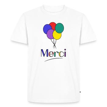 MERCI. MAÎTRESSE. MAÎTRE. MERCI MAÎTRESSE - T-shirt Premium bio Homme - blanc - Devant - Nico (187cm)