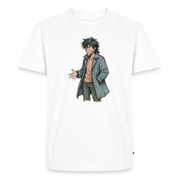 Rebelle manga masquée en trench-coat - T-shirt Premium bio Homme - blanc - Devant - Nico (187cm)