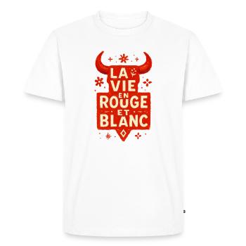 La vie en rouge est blanc - Féria - T-shirt Premium bio Homme - blanc - Devant - Nico (187cm)