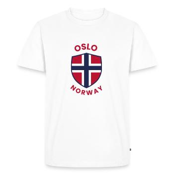 Bouclier de Norvège d’Oslo avec drapeau - T-shirt Premium bio Homme - blanc - Devant - Nico (187cm)