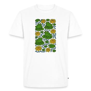 Lily Pad Frogs in Bloom Pattern - Men's Premium Organic T-Shirt - white - Front - Nico (187cm)
