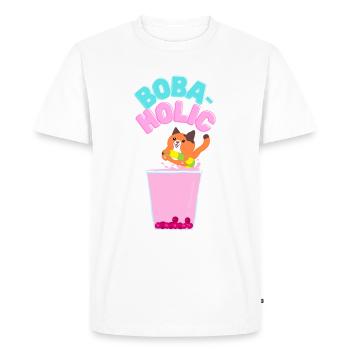 Bubble-tea cat / Boba-tea Cat - T-shirt Premium bio Homme - blanc - Devant - Nico (187cm)