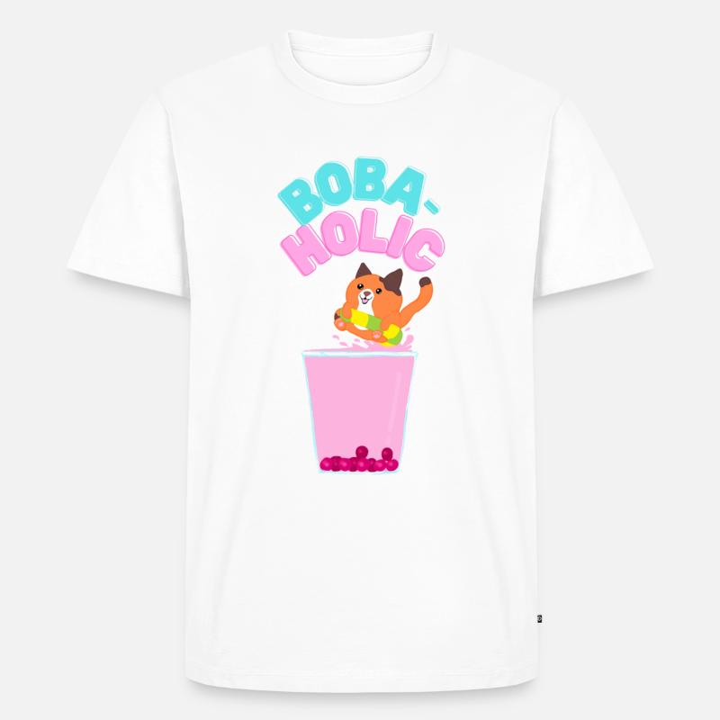 Bubble-tea cat / Boba-tea Cat - Männer Premium Bio T-Shirt - Weiß