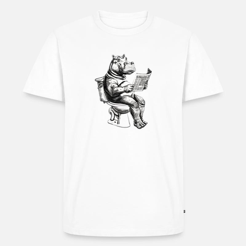 Lachendes Nilpferd mit Zeitung - Männer Premium Bio T-Shirt - Weiß