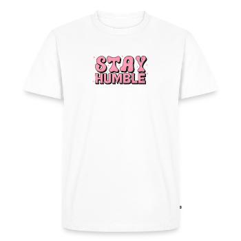 Stay Humble Police à bulles roses - T-shirt Premium bio Homme - blanc - Devant - Nico (187cm)