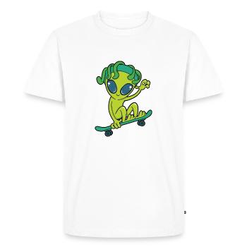 Skateboard Alien - Men's Premium Organic T-Shirt - white - Front - Nico (187cm)